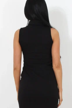Rebellious Fashion Black Ribbed Dress-Livia