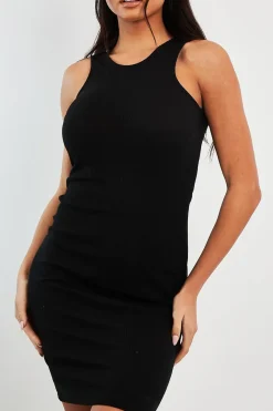 Rebellious Fashion Black Ribbed Racer Midi Dress - Azra