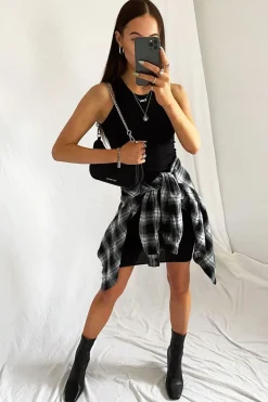 Rebellious Fashion Black Ribbed Racer Midi Dress - Azra