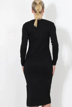 Rebellious Fashion Black ribbed Zip front midi dress- Kacee
