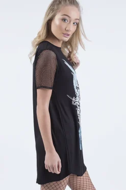 Rebellious Fashion Black Ride Or Die Slogan Mesh T-Shirt Dress - Darcie