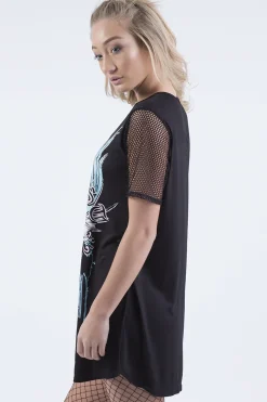 Rebellious Fashion Black Ride Or Die Slogan Mesh T-Shirt Dress - Darcie