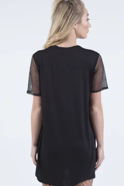 Rebellious Fashion Black Ride Or Die Slogan Mesh T-Shirt Dress - Darcie
