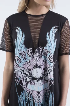 Rebellious Fashion Black Ride Or Die Slogan Mesh T-Shirt Dress - Darcie