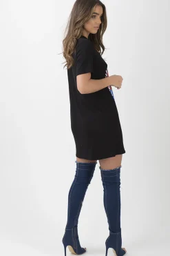 Rebellious Fashion Black Ring Choker 'Rock & Roll' T-Shirt Dress - Betty