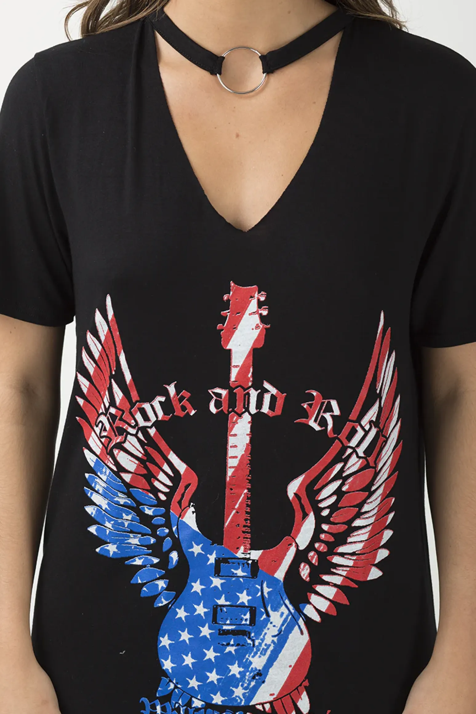 Rebellious Fashion Black Ring Choker 'Rock & Roll' T-Shirt Dress - Betty