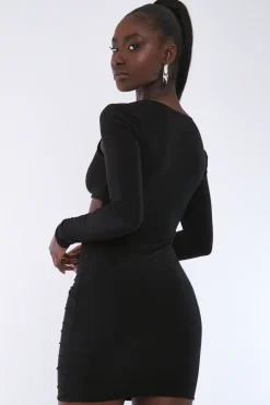 Rebellious Fashion Black Ring Front Cut Out Slinky Mini Dress - Ava