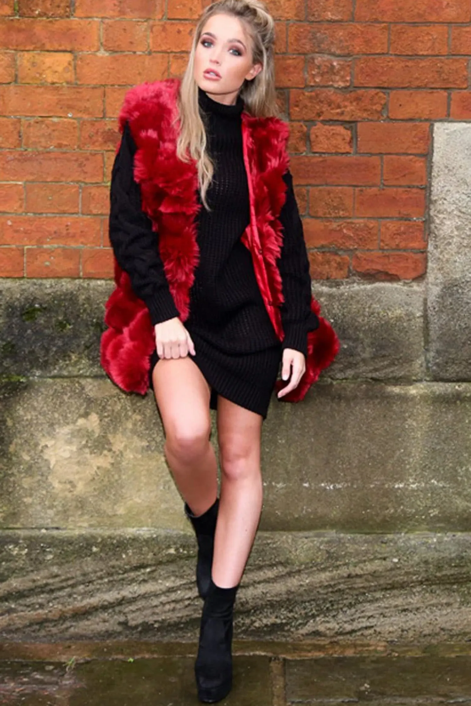 Rebellious Fashion Black Roll Neck Cable Knit Jumper Dress - Dawn
