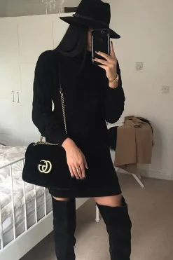 Rebellious Fashion Black Roll Neck Cable Knit Jumper Dress - Dawn