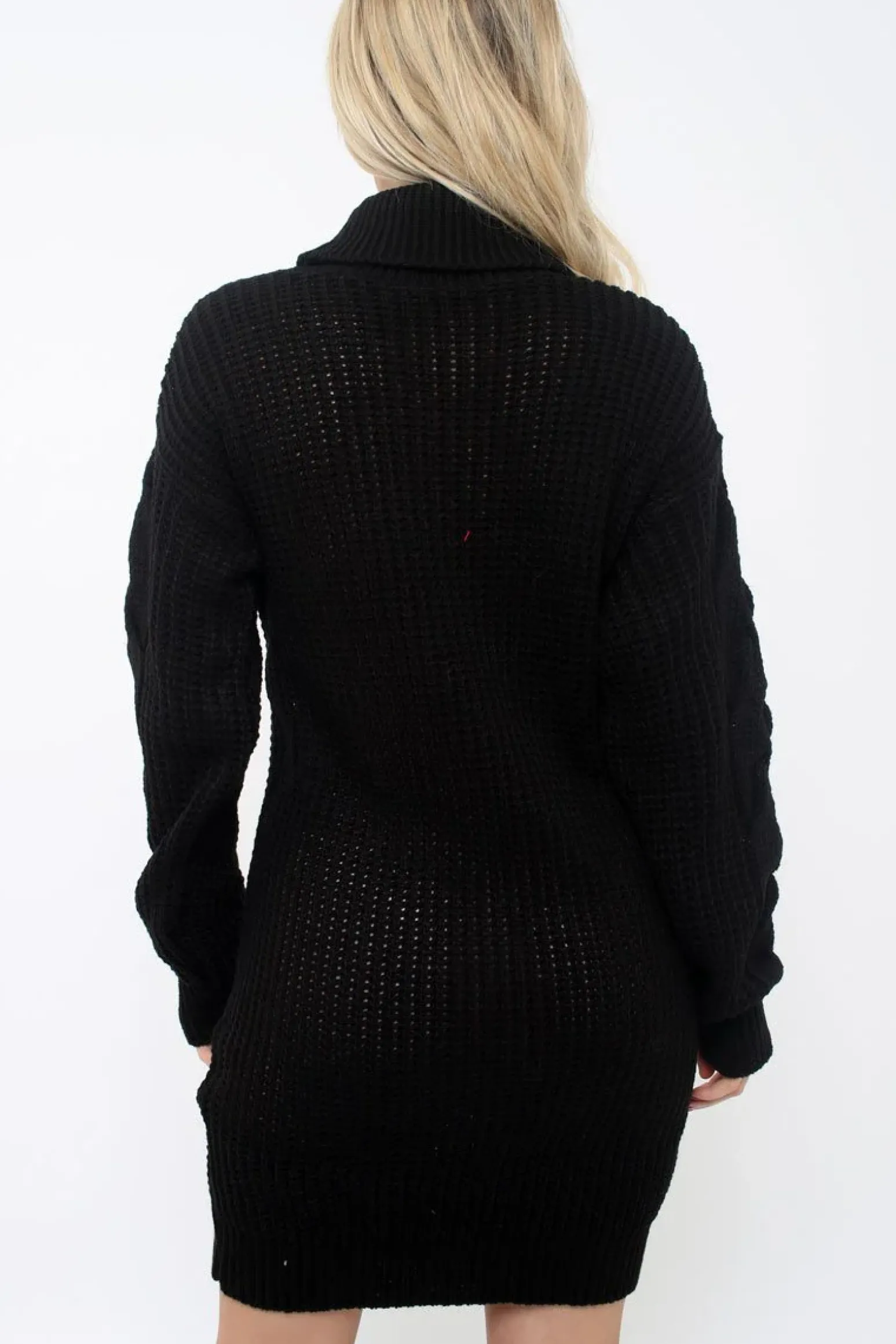 Rebellious Fashion Black Roll Neck Cable Knit Jumper Dress - Dawn