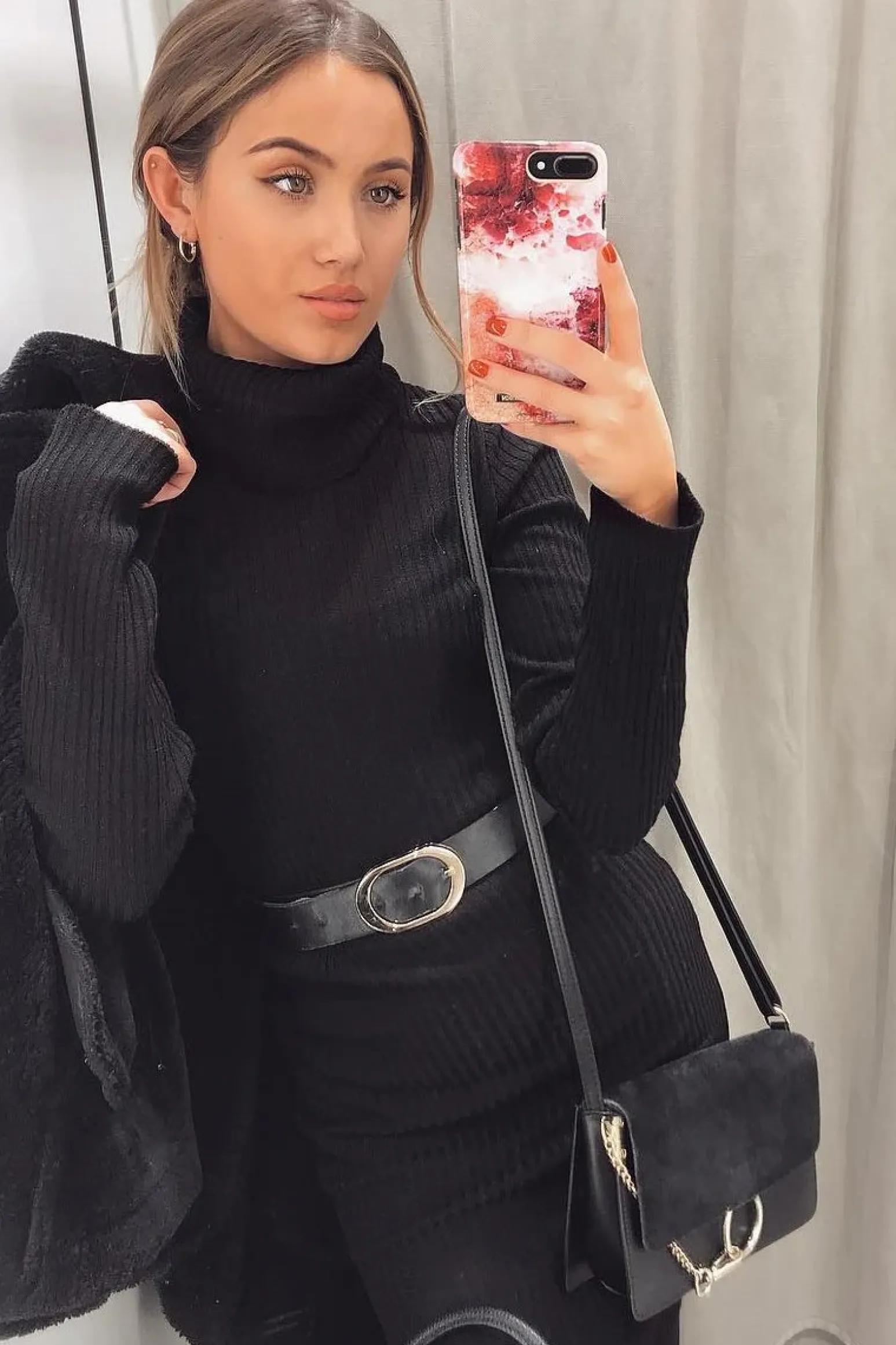 Rebellious Fashion Black Roll Neck Rib Midi Jumper Dress - Giana