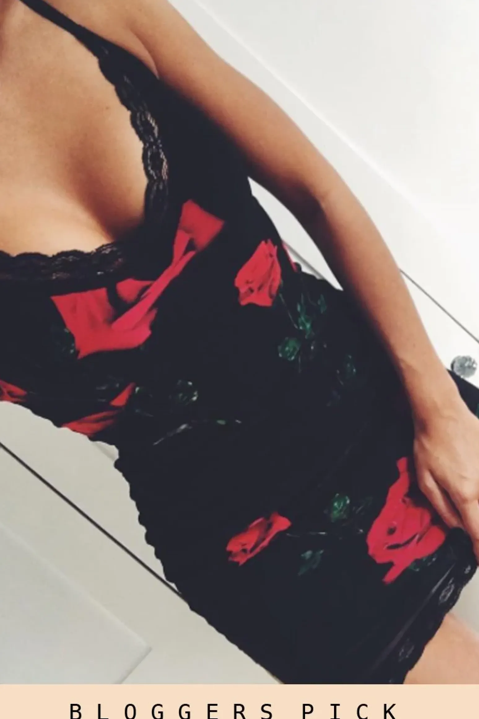 Rebellious Fashion Black Rose Print Lace Trim Slip Dress - Martina