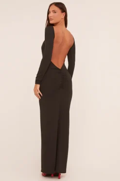 Rebellious Fashion Black Ruched Backless Maxi Dress - Rowan