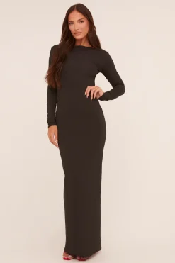 Rebellious Fashion Black Ruched Backless Maxi Dress - Rowan