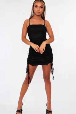 Rebellious Fashion Black Ruched Centre Mini Dress - Gabriella