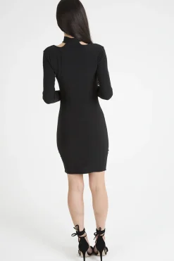 Rebellious Fashion Black Ruched Choker Bodycon Dress - Primrose