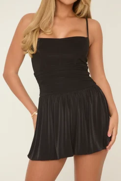Rebellious Fashion Black Ruched Corset Detail Mini Dress - Wanda