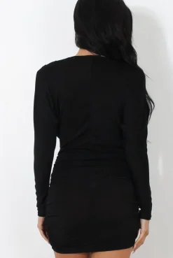 Rebellious Fashion Black Ruched Side Dress-Billi