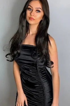 Rebellious Fashion Black Satin Ruched Front Mini Dress - Delsie