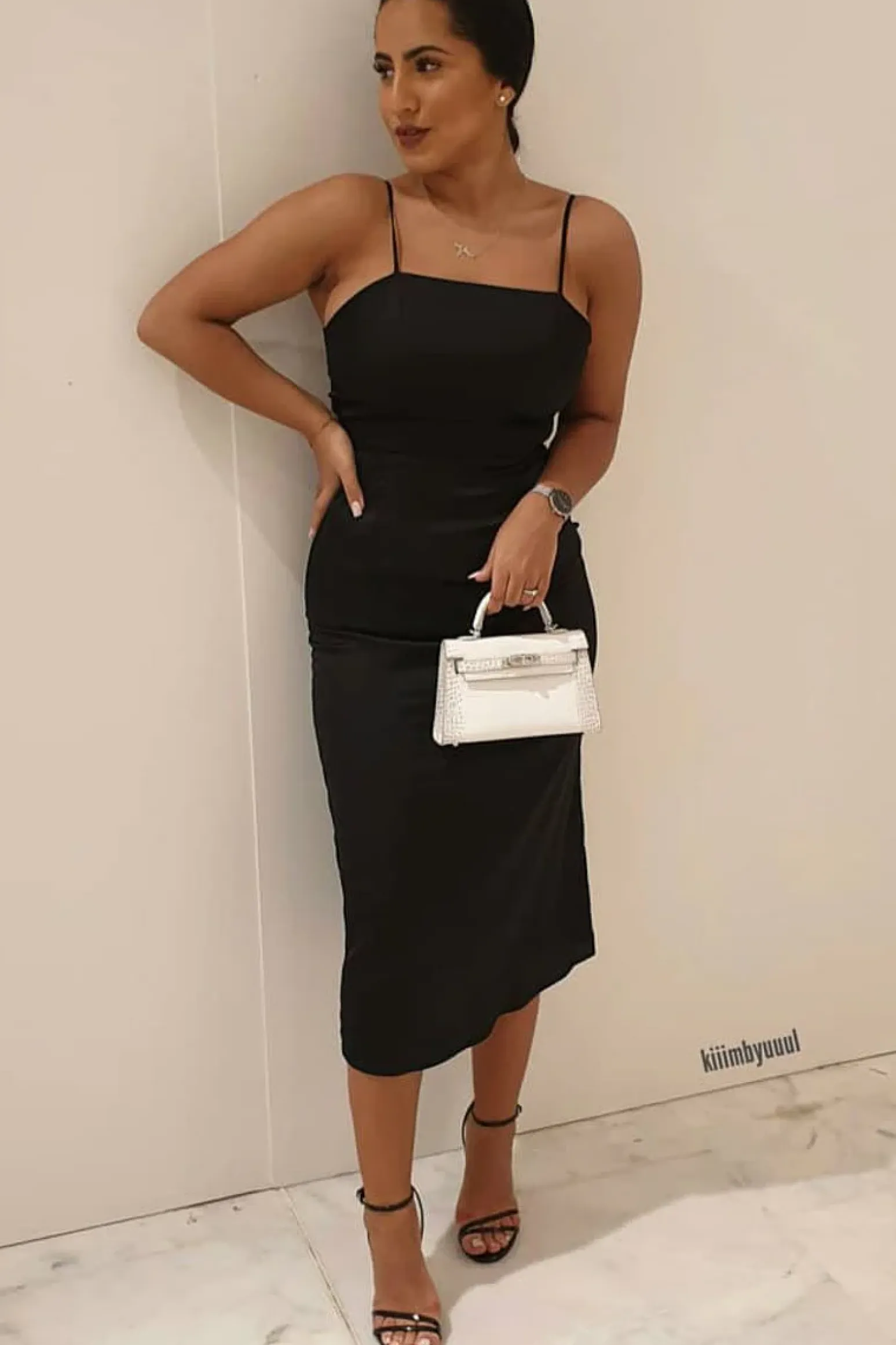 Rebellious Fashion Black Satin Straight Neck Tie Up Midi Dress - Irina