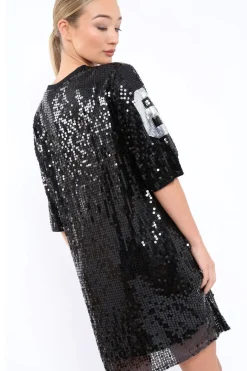 Rebellious Fashion Black Sequin Miss Perfect 61 Tshirt Dress - Ysabelle