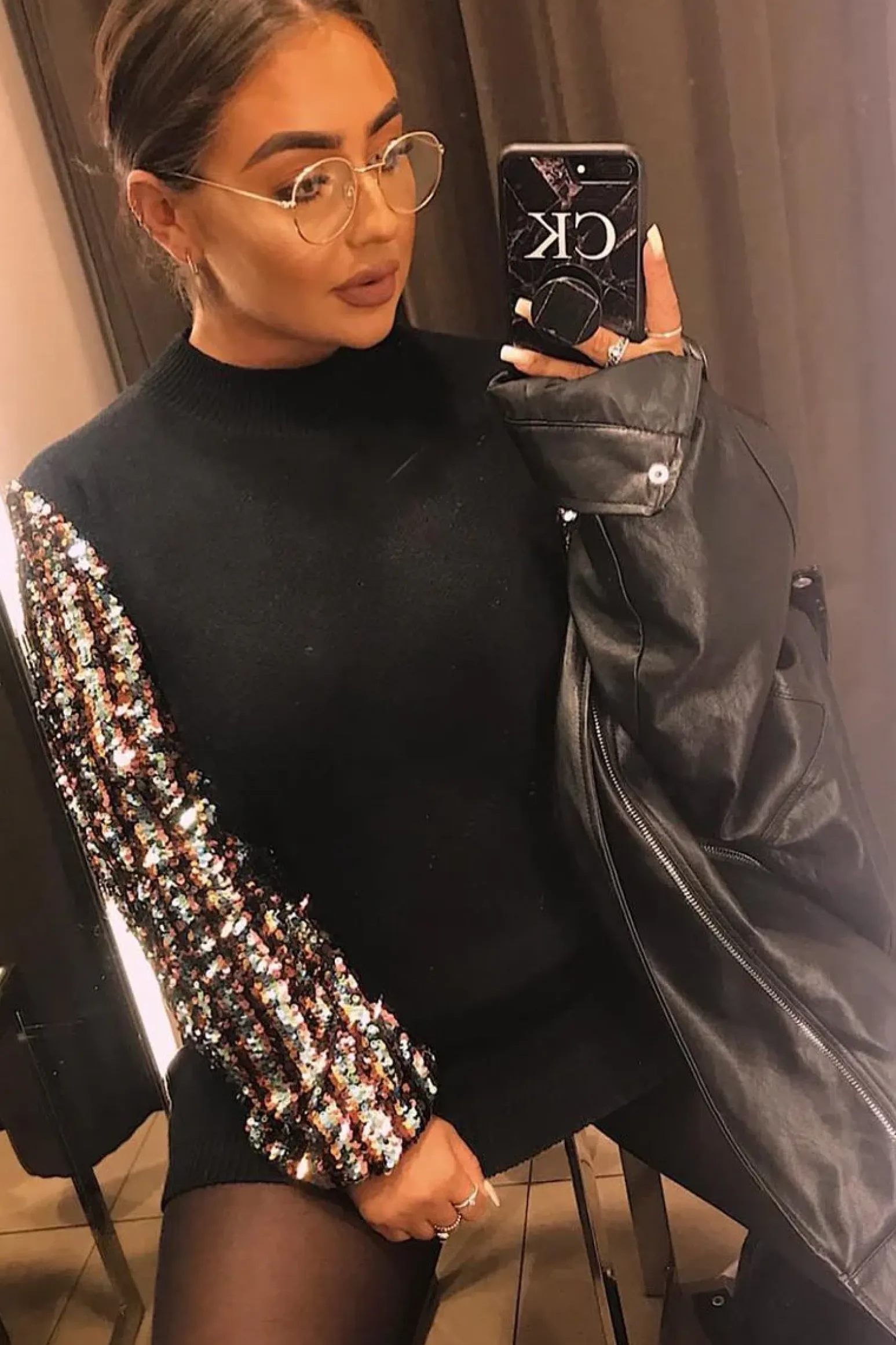 Rebellious Fashion Black Sequin Sleeve Jumper Dress - Moniece