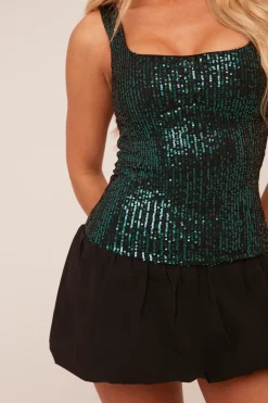 Rebellious Fashion Black Sequin Sleeveless Puffball Mini Dress - Sydney