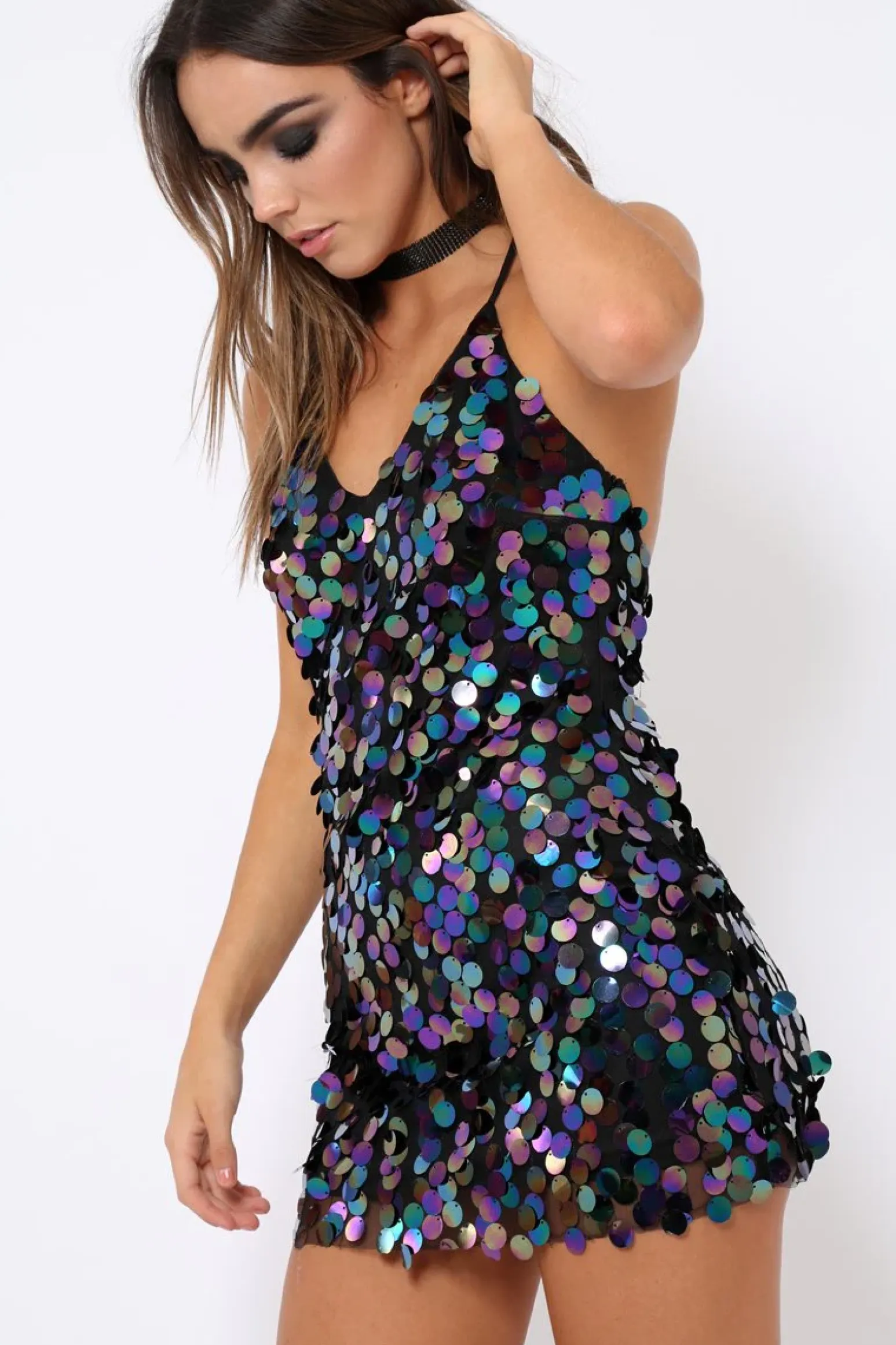 Rebellious Fashion Black Sequin Slip Dress - Dolce