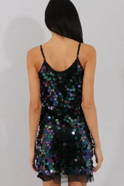 Rebellious Fashion Black Sequin Slip Dress - Kristy
