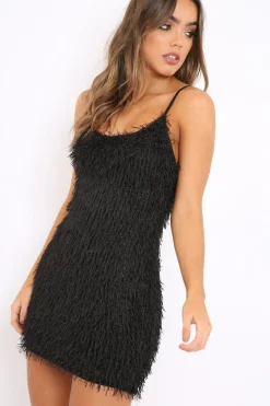 Rebellious Fashion Black Shimmery Shaggy Dress - Sophie