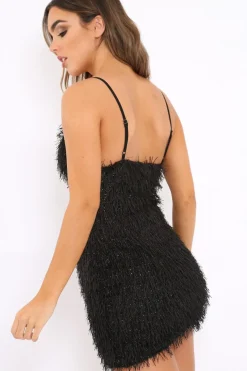 Rebellious Fashion Black Shimmery Shaggy Dress - Sophie