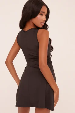 Rebellious Fashion Black Side Ruched Boat Neck Sleeveless Mini Dress - Brayli