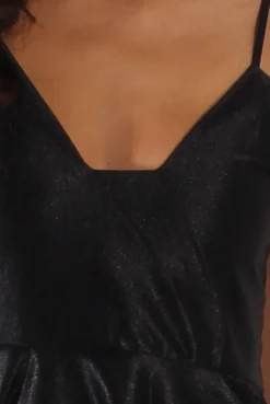 Rebellious Fashion Black Silky Skater Dress - Alena