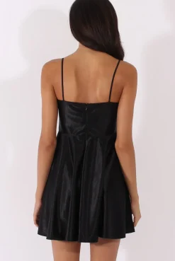 Rebellious Fashion Black Silky Skater Dress - Alena
