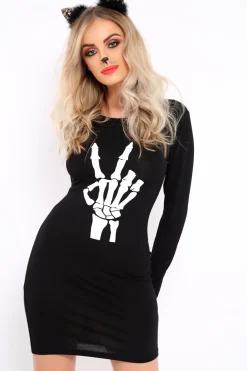Rebellious Fashion Black Skeleton Halloween Mini Dress