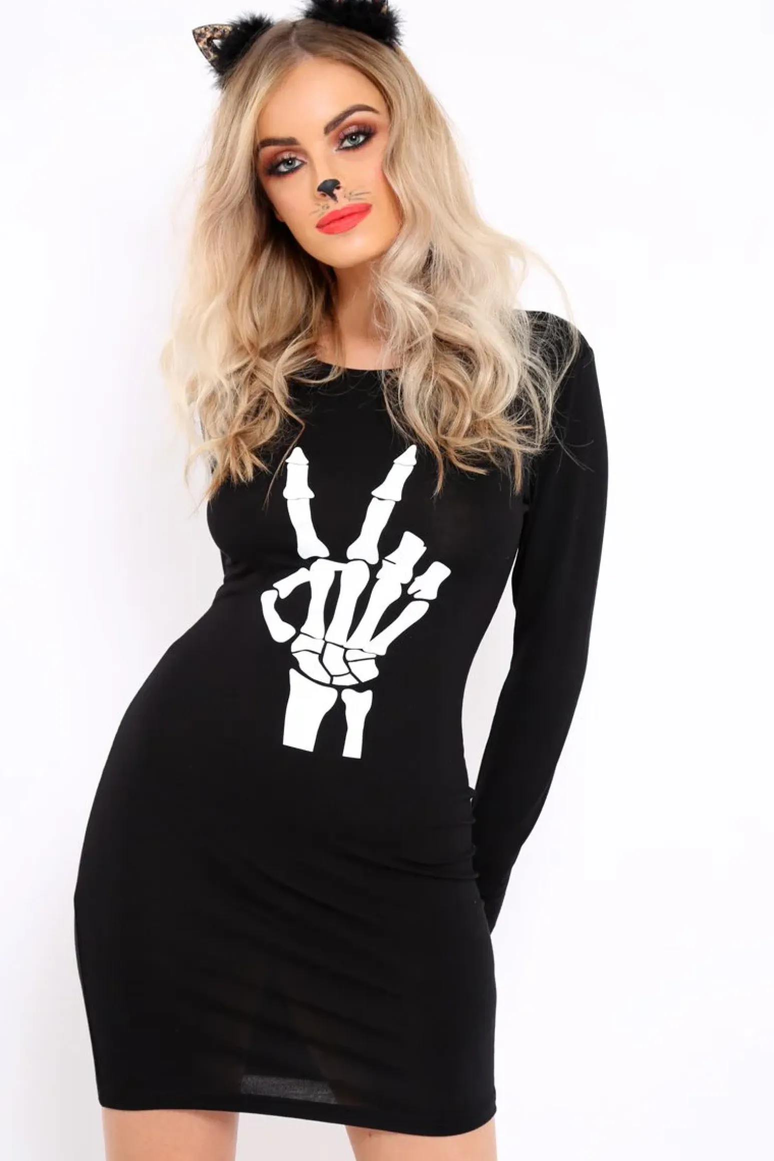 Rebellious Fashion Black Skeleton Halloween Mini Dress