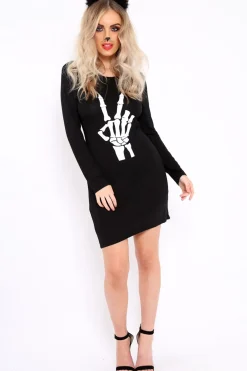 Rebellious Fashion Black Skeleton Halloween Mini Dress