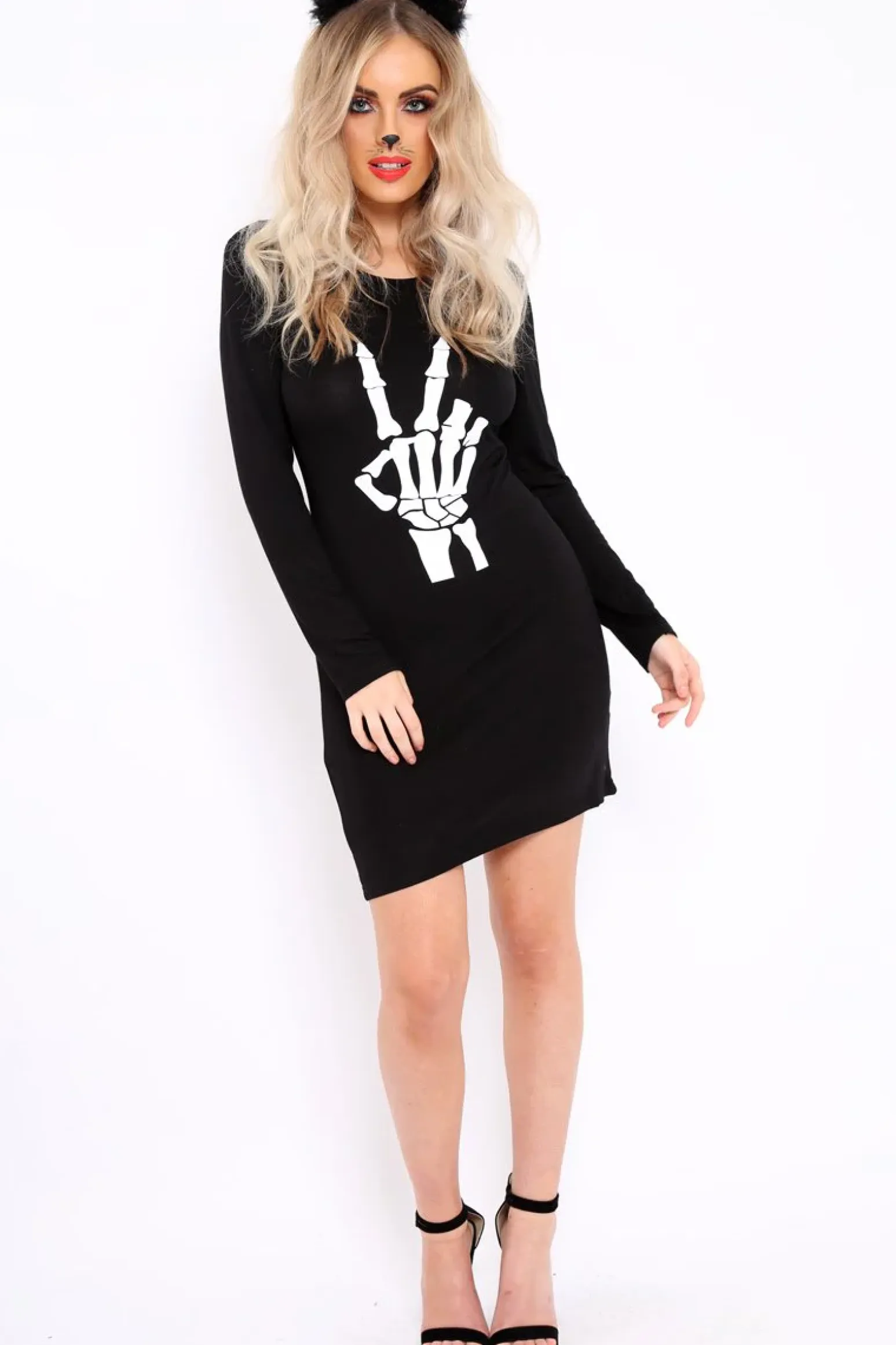 Rebellious Fashion Black Skeleton Halloween Mini Dress
