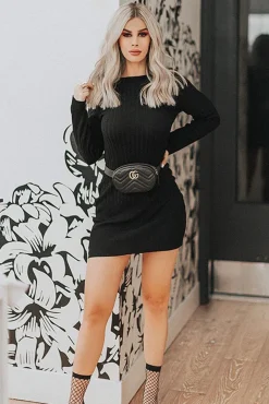 Rebellious Fashion Black Slash Neck Jumper Dress - Jeslyn