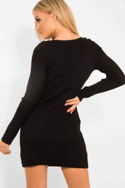 Rebellious Fashion Black Slash Neck Jumper Dress - Jeslyn