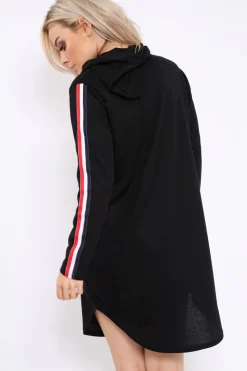 Rebellious Fashion Black Sleeve Sports Trim Curve Hem Jumper Dress - Dixie
