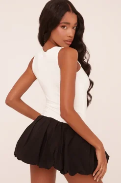 Rebellious Fashion Black Slinky Puffball Detail Sleeveless Mini Dress - Caidie