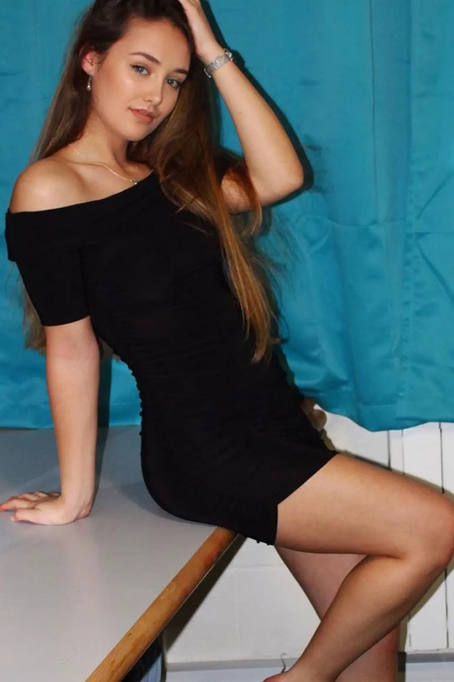 Rebellious Fashion Black Slinky Ruched Bardot Mini Dress - Sicily