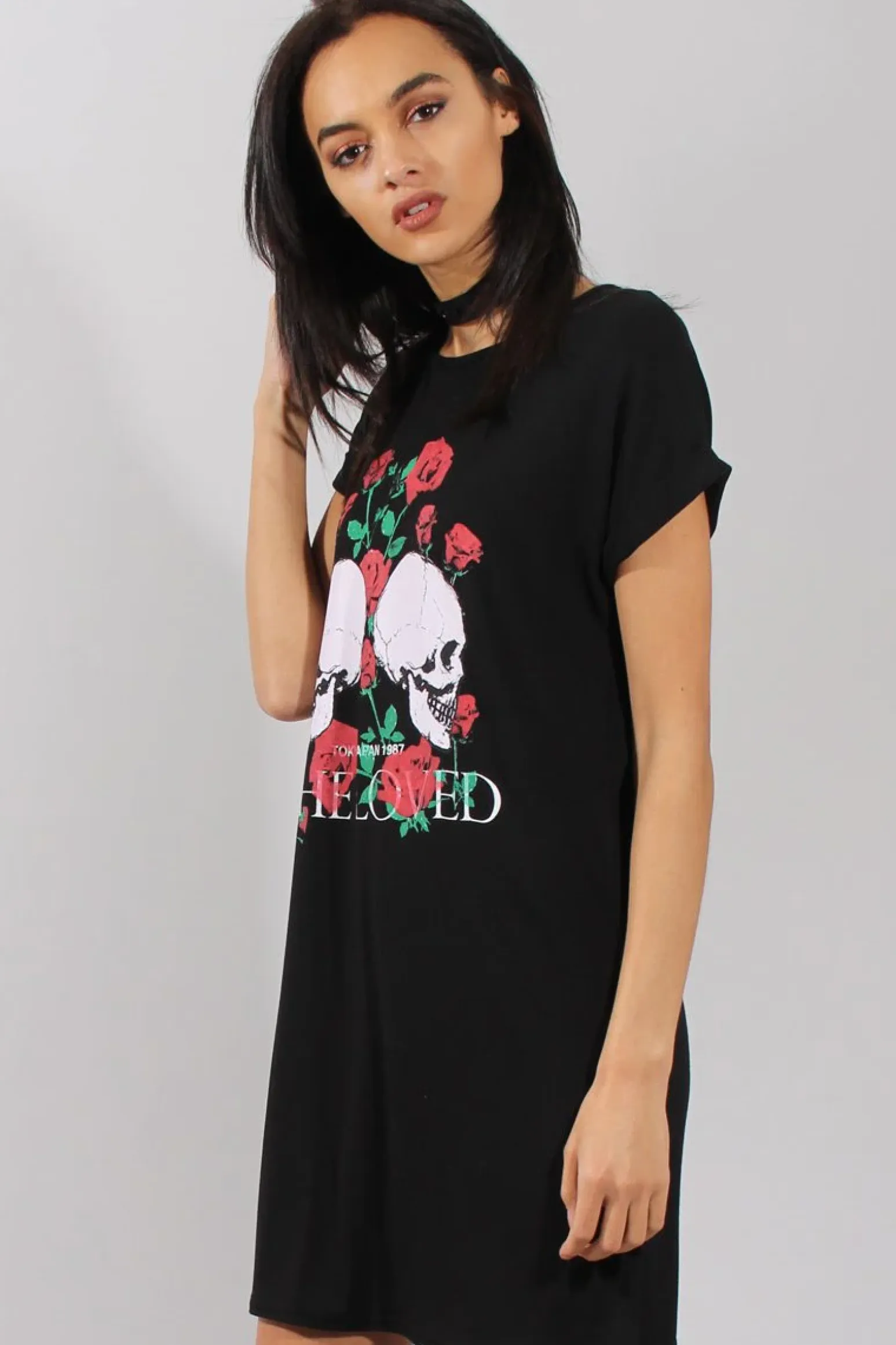 Rebellious Fashion Black Slogan Print Tshirt Dress - Avril