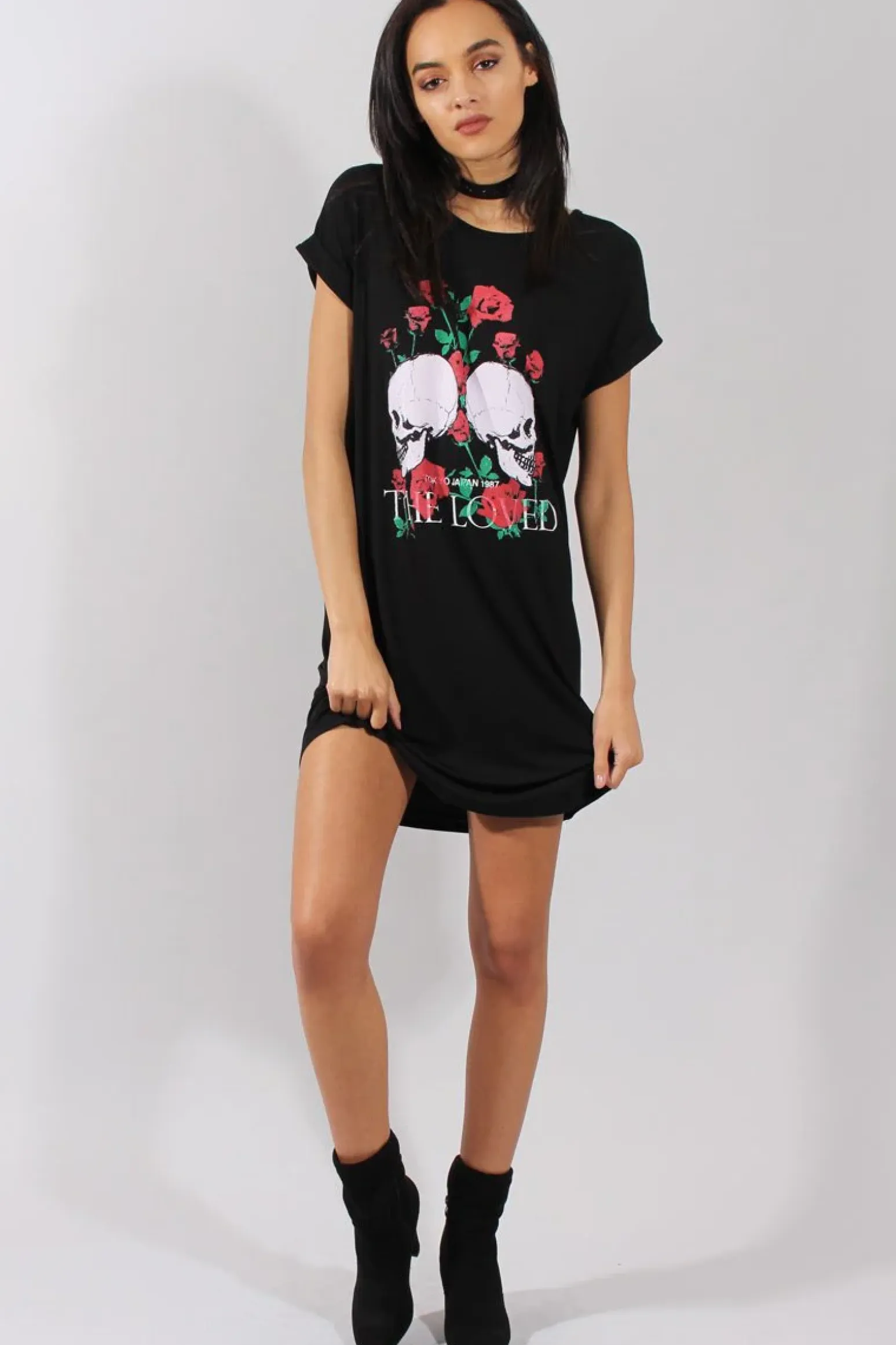 Rebellious Fashion Black Slogan Print Tshirt Dress - Avril