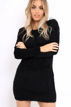 Rebellious Fashion Black Soft Fur Knit Jumper Dress - Beck