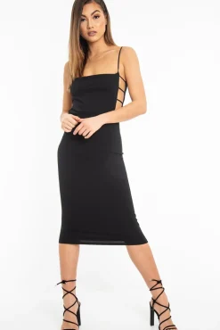 Rebellious Fashion Black Straight Leg Cut-out Side Midi Dress - Seraphine