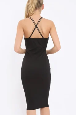Rebellious Fashion Black Strap Bra Cup Detail Midi Dress - Helsa