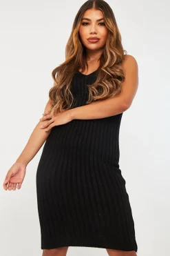 Rebellious Fashion Black Strappy Knit Midi Dress - Graciella