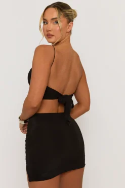 Rebellious Fashion Black Strappy Tie Back Mini Dress - Misty